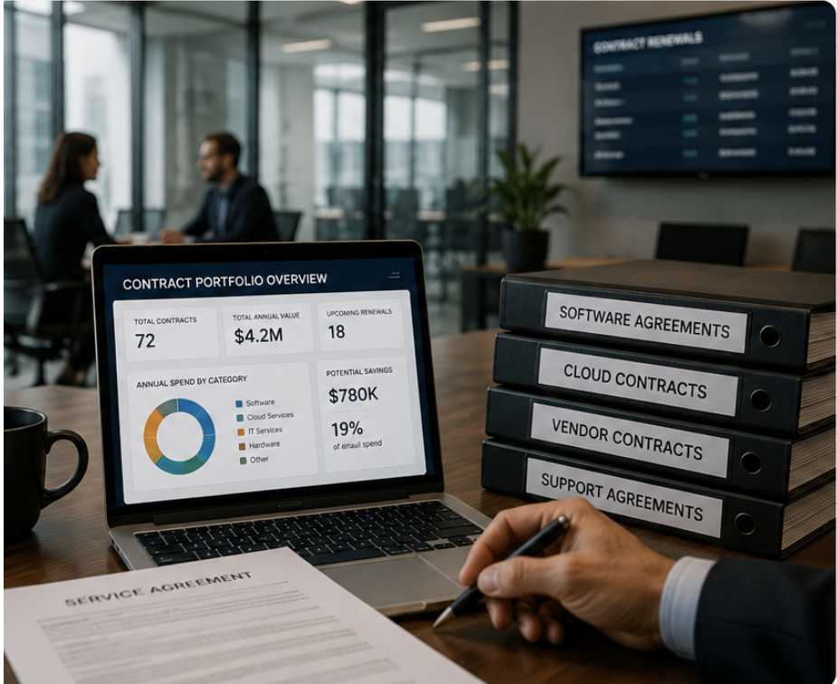 Contract management office with contract portfolio dashboard